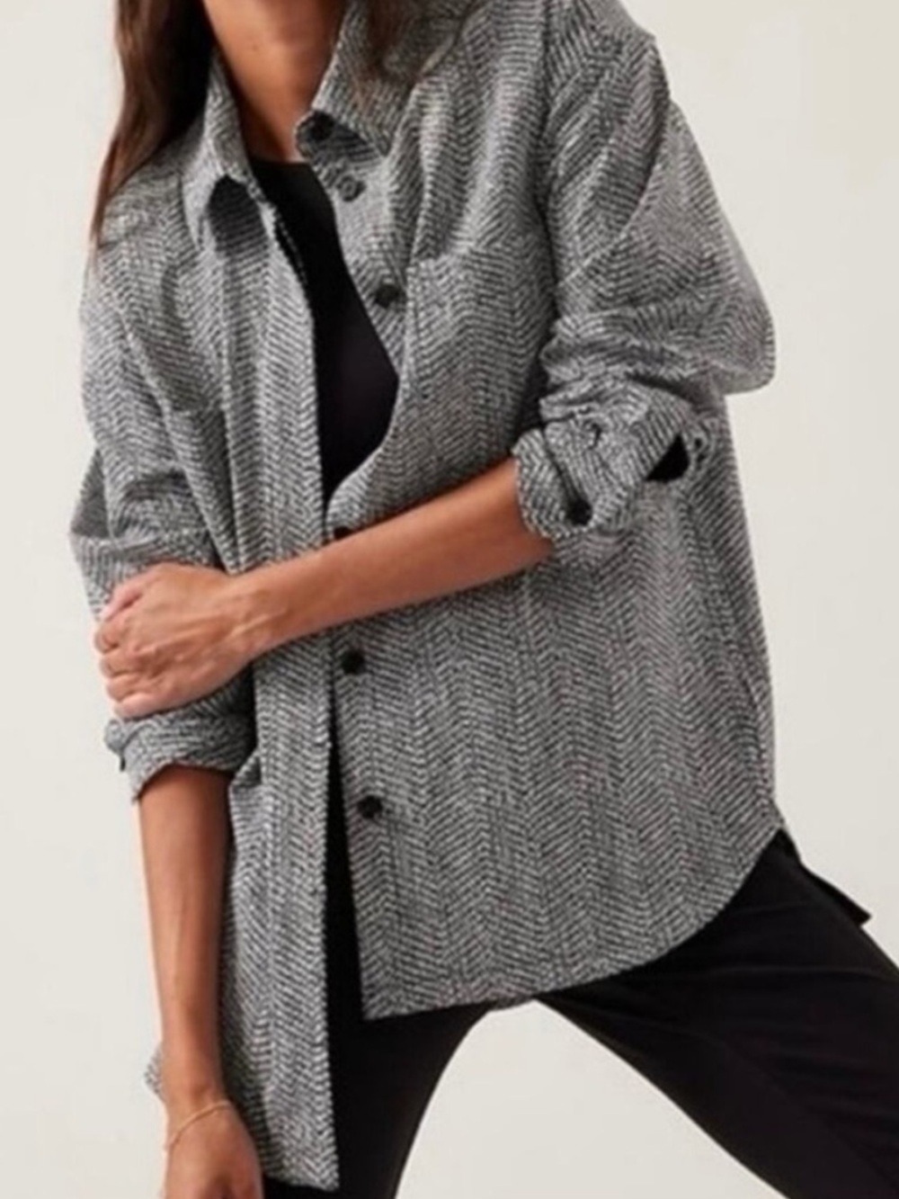 Athleta‎ Abstract Print Shirt Jacket Shacket Black White Small EUC